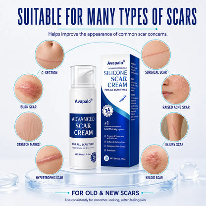 Avapalo® Advanced Silicone Scar Gel – Professional Scar Removal Cream for Surgical Scars, Keloids, Stretch Marks, C-Section & Old or New Scars Repair Treatment
