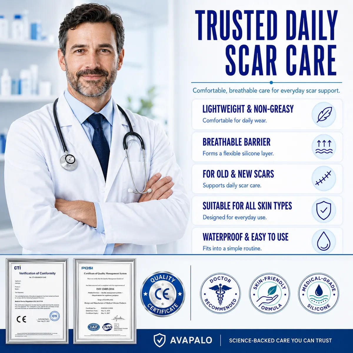 Avapalo® Advanced Silicone Scar Gel – Professional Scar Removal Cream for Surgical Scars, Keloids, Stretch Marks, C-Section & Old or New Scars Repair Treatment