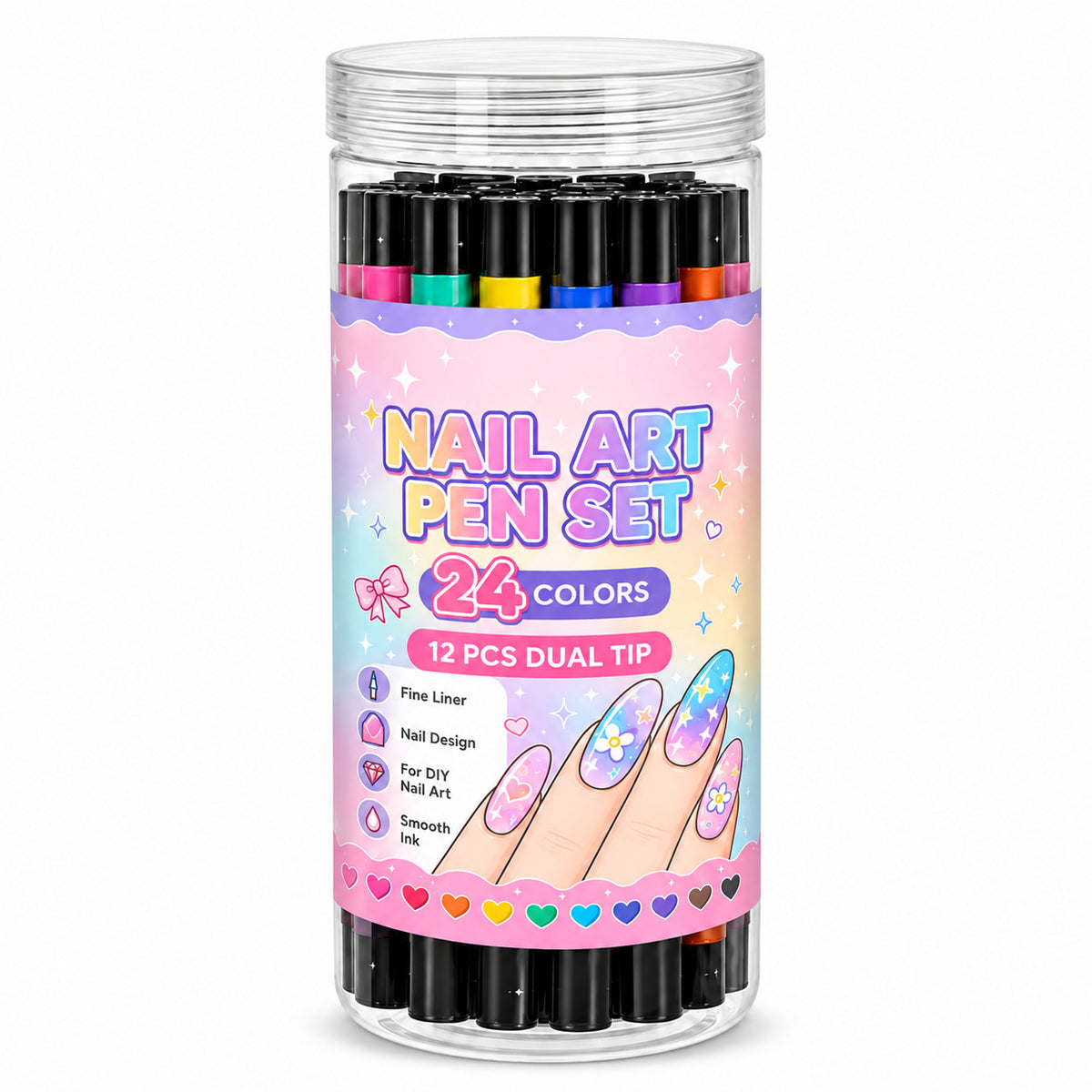 Two Tips, Endless Looks: 24-Color Nail Drawing Set 🌈💅