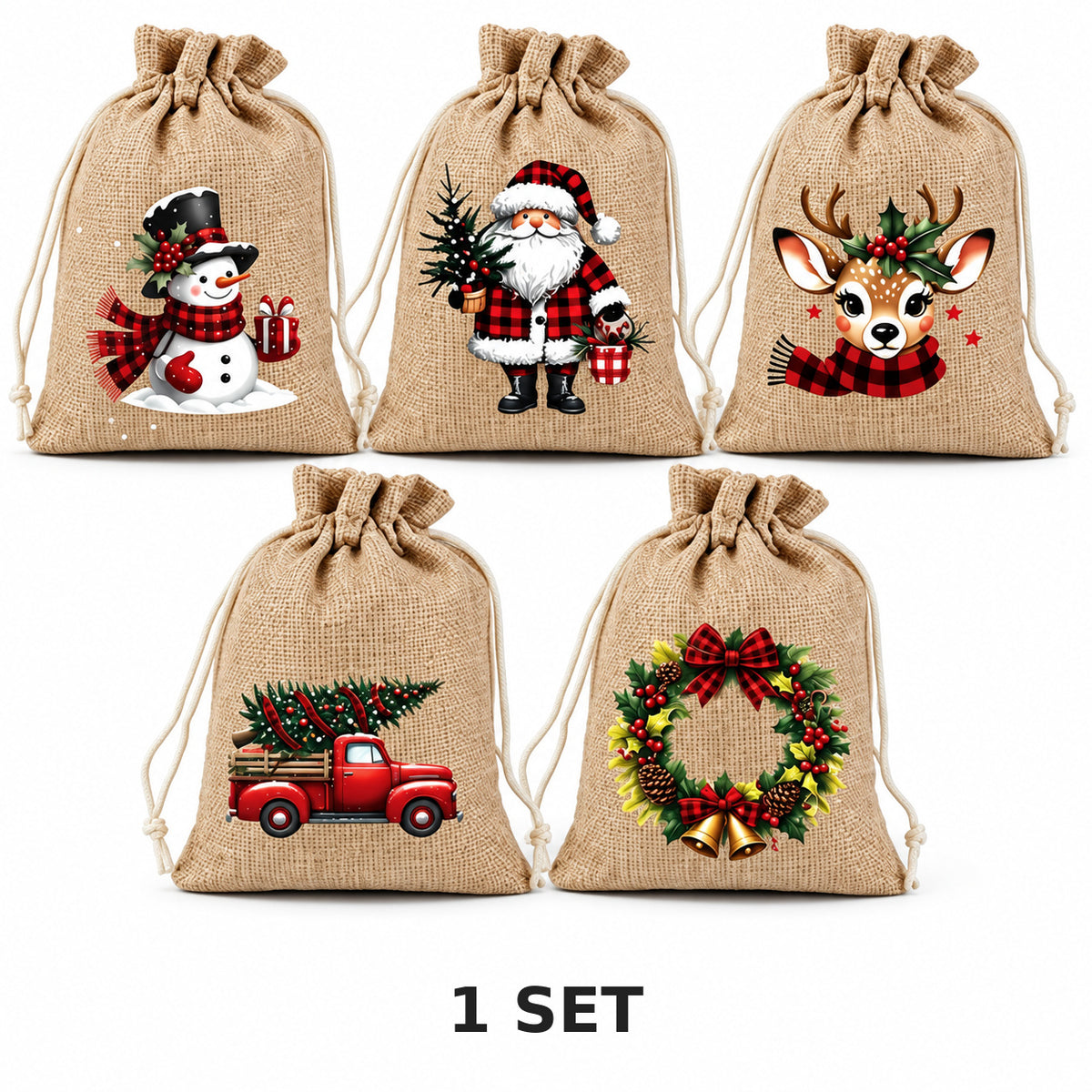 Christmas Drawstring Gift Bags – Reusable Holiday Treat & Gift Pouches