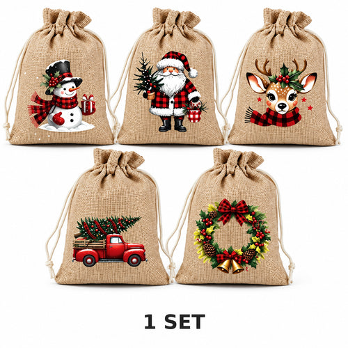 Christmas Drawstring Gift Bags – Reusable Holiday Treat & Gift Pouches (offer)
