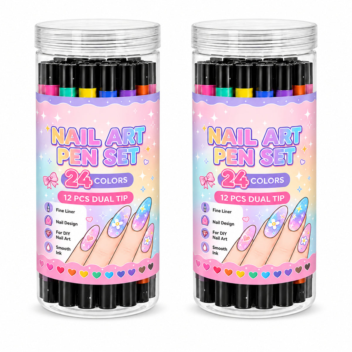 Two Tips, Endless Looks: 24-Color Nail Drawing Set 🌈💅