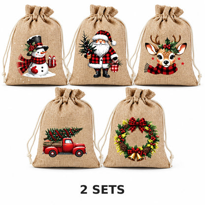 Christmas Drawstring Gift Bags – Reusable Holiday Treat & Gift Pouches