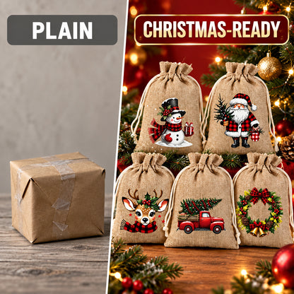Christmas Drawstring Gift Bags – Reusable Holiday Treat & Gift Pouches