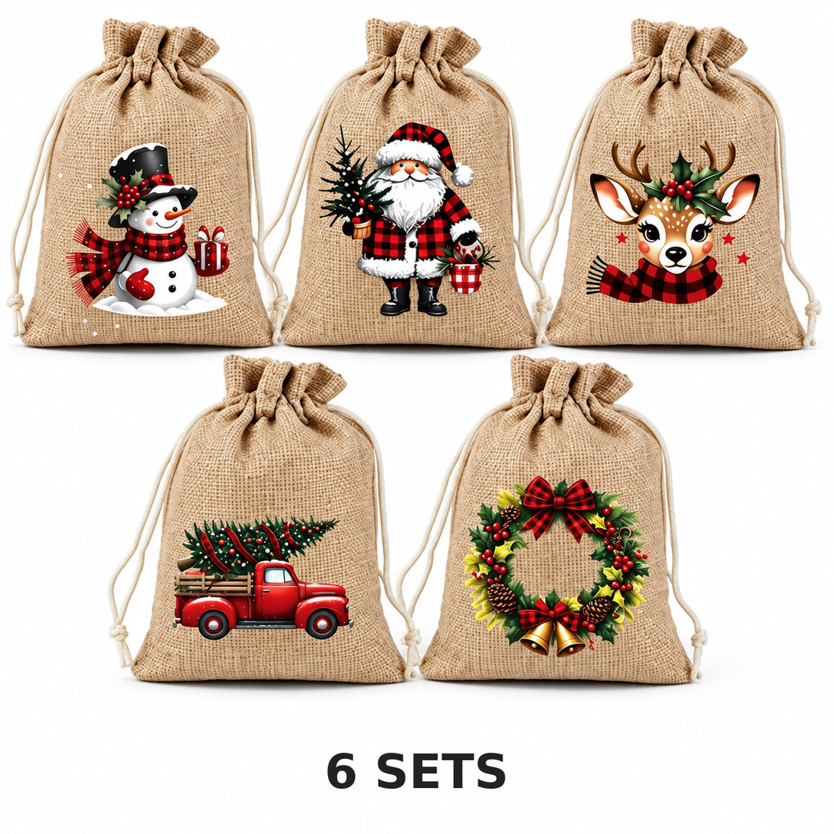 Christmas Drawstring Gift Bags – Reusable Holiday Treat & Gift Pouches