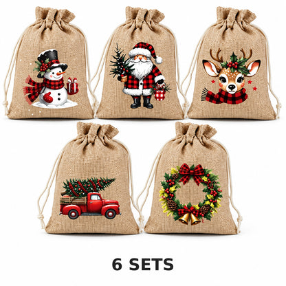 Christmas Drawstring Gift Bags – Reusable Holiday Treat & Gift Pouches