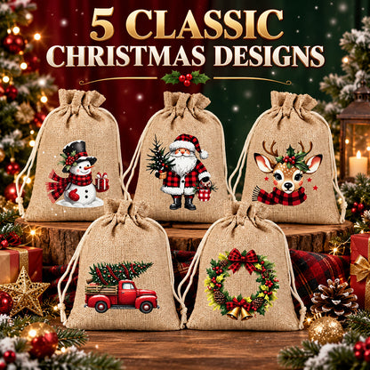 Christmas Drawstring Gift Bags – Reusable Holiday Treat & Gift Pouches