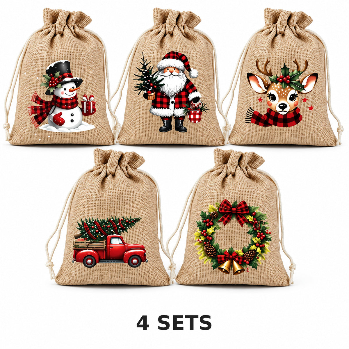 Christmas Drawstring Gift Bags – Reusable Holiday Treat & Gift Pouches