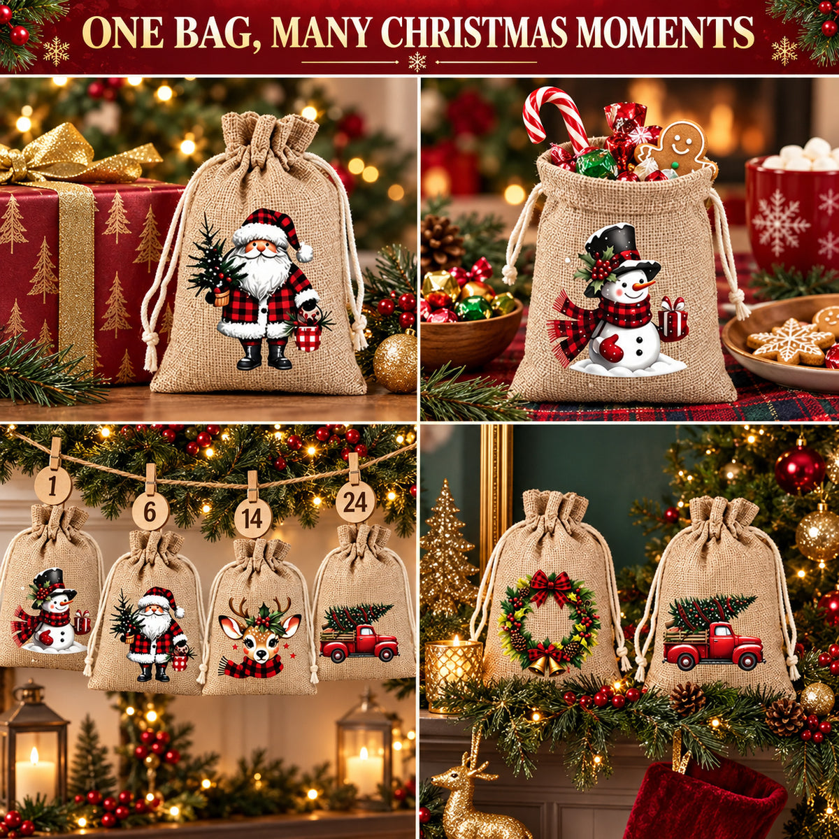 Christmas Drawstring Gift Bags – Reusable Holiday Treat & Gift Pouches