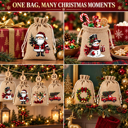 Christmas Drawstring Gift Bags – Reusable Holiday Treat & Gift Pouches