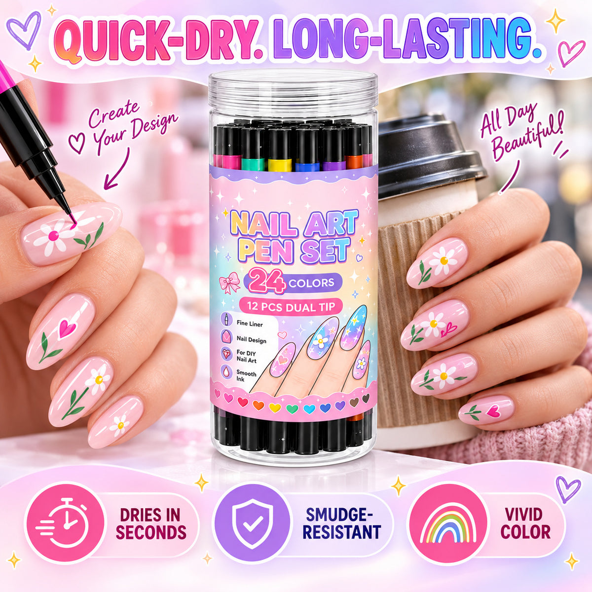 Two Tips, Endless Looks: 24-Color Nail Drawing Set 🌈💅