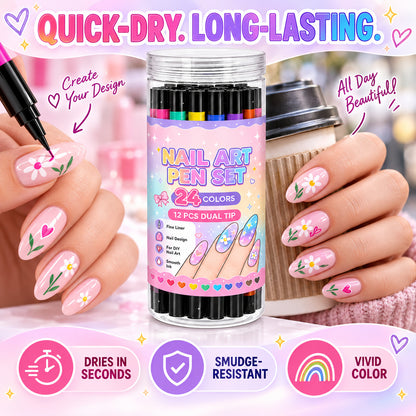 Two Tips, Endless Looks: 24-Color Nail Drawing Set 🌈💅