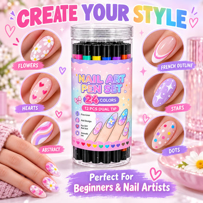 Two Tips, Endless Looks: 24-Color Nail Drawing Set 🌈💅