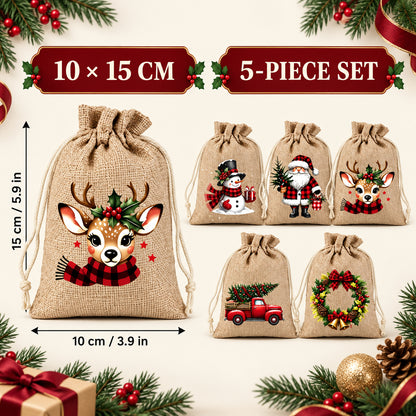 Christmas Drawstring Gift Bags – Reusable Holiday Treat & Gift Pouches