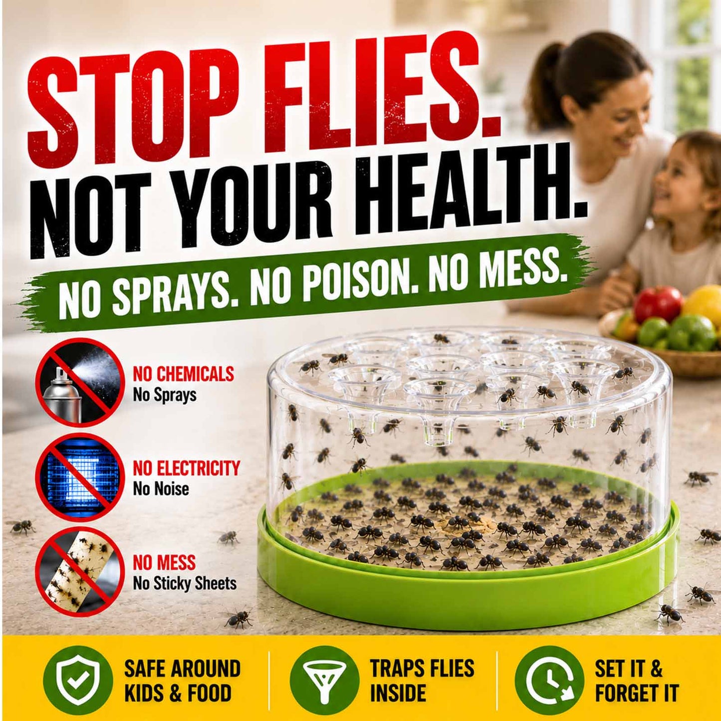 50%OFF Today ⚡🌿🪰Chemical-Free Reusable Non-Electric Fly Trap for Kitchen & Patio