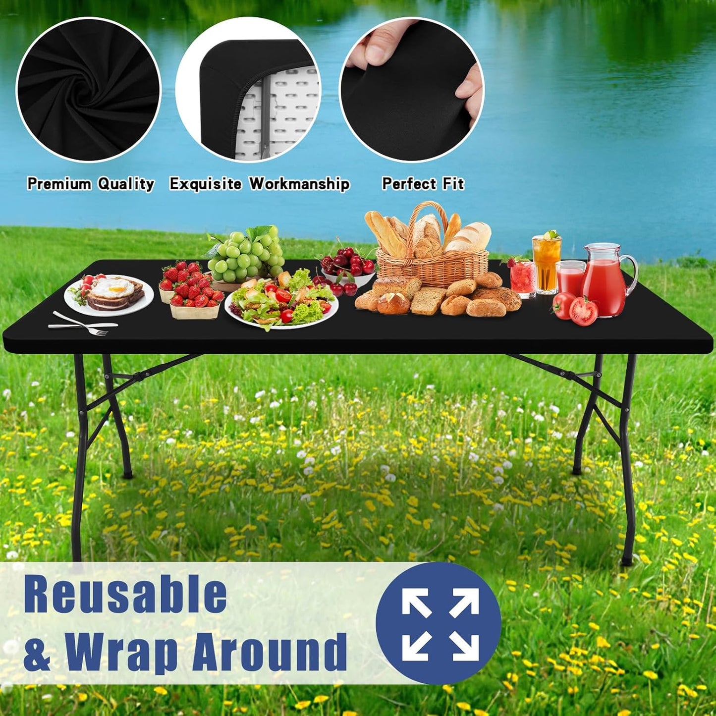 Vivia™ Stretch Fabric Table Top Cap Cover – Elastic Edge, Waterproof & Reusable