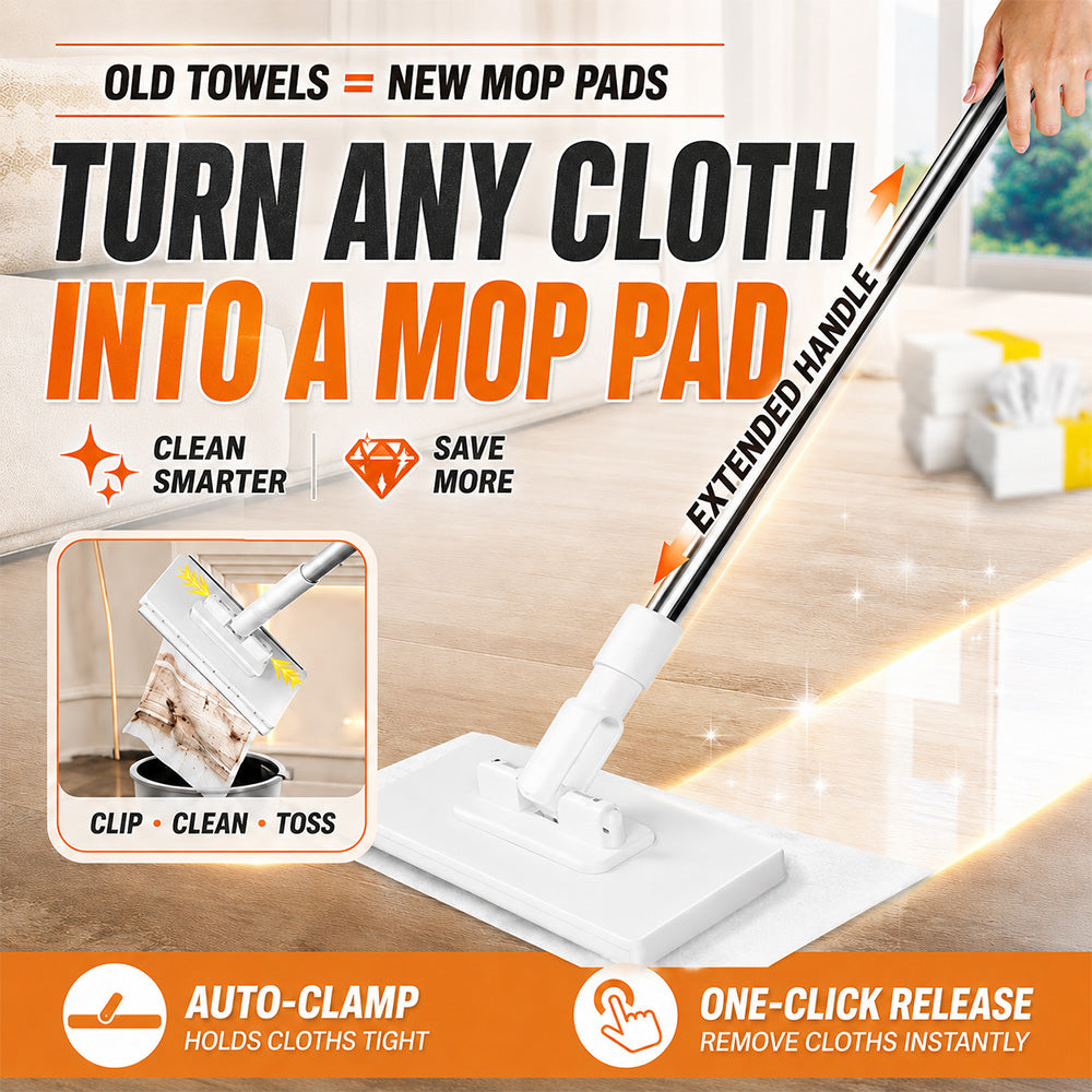 Extendable Telescopic Disposable Flat Clip Mop, 360° Swivel Lightweight Floor Mop