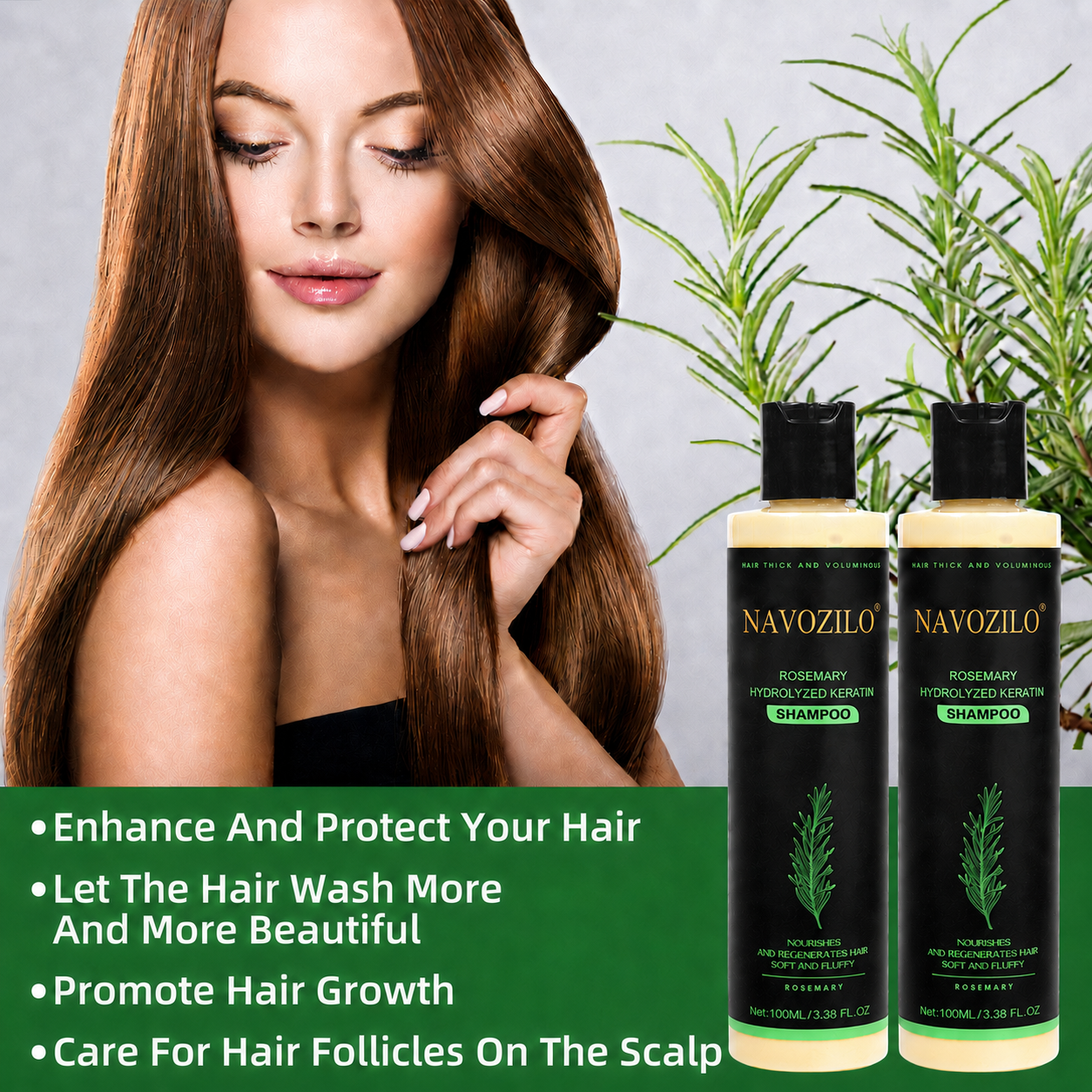 🌊🦄LAST DAY 50% OFF🏆NAVOZILO® Official-Size Rosemary Keratin Scalp Shampoo| Full-size scalp care for thicker-looking, stronger-feeling hair.