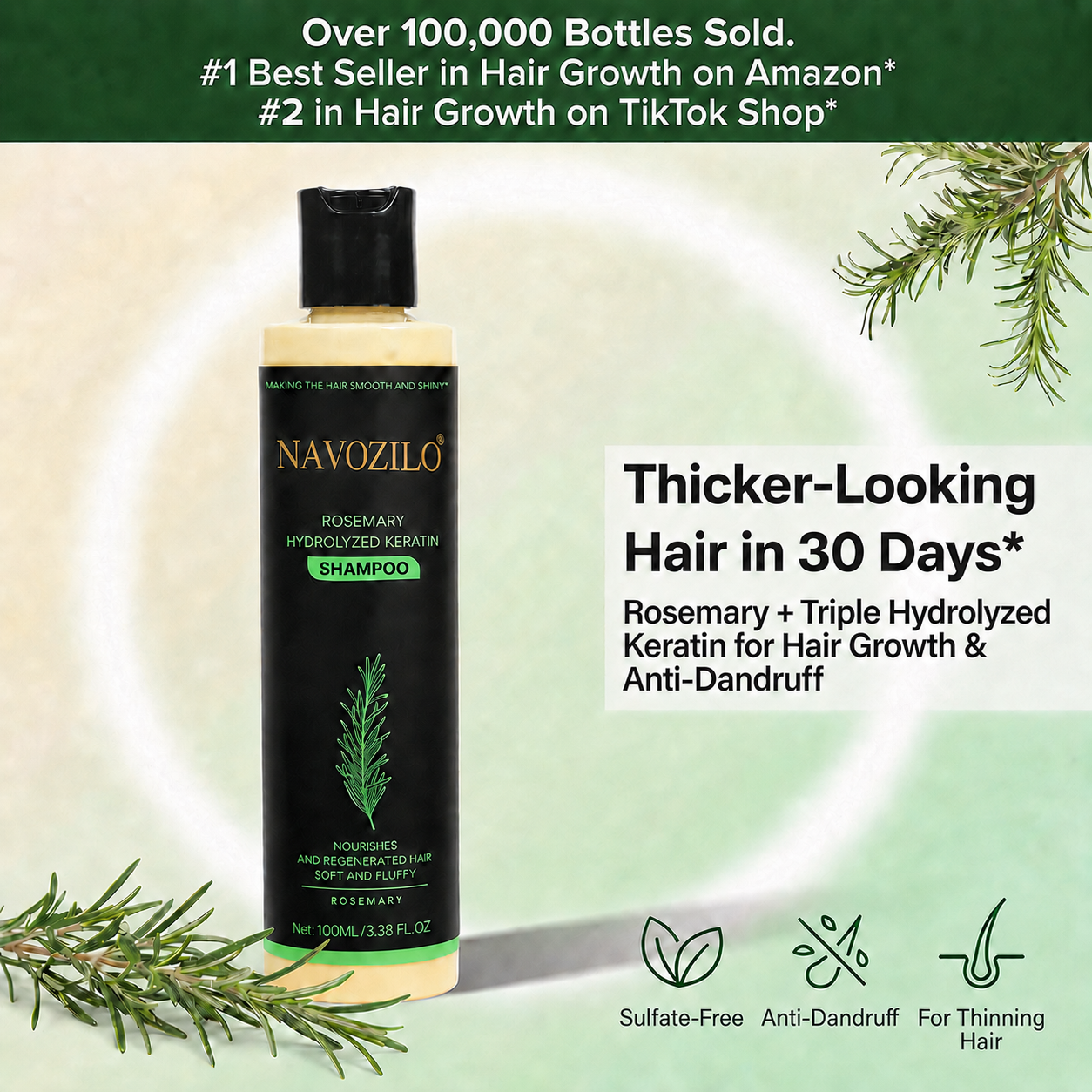 🌊🦄LAST DAY 50% OFF🏆NAVOZILO® Official-Size Rosemary Keratin Scalp Shampoo| Full-size scalp care for thicker-looking, stronger-feeling hair.