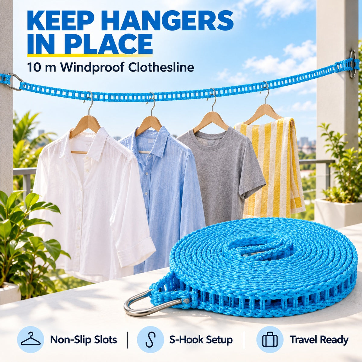Windproof Hanger-Slot Clothesline