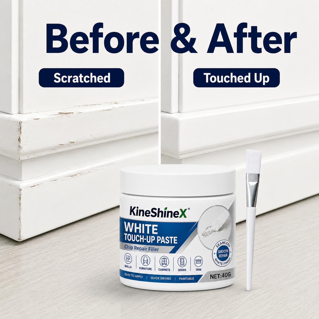 White Furniture Touch-Up Paste with Brush