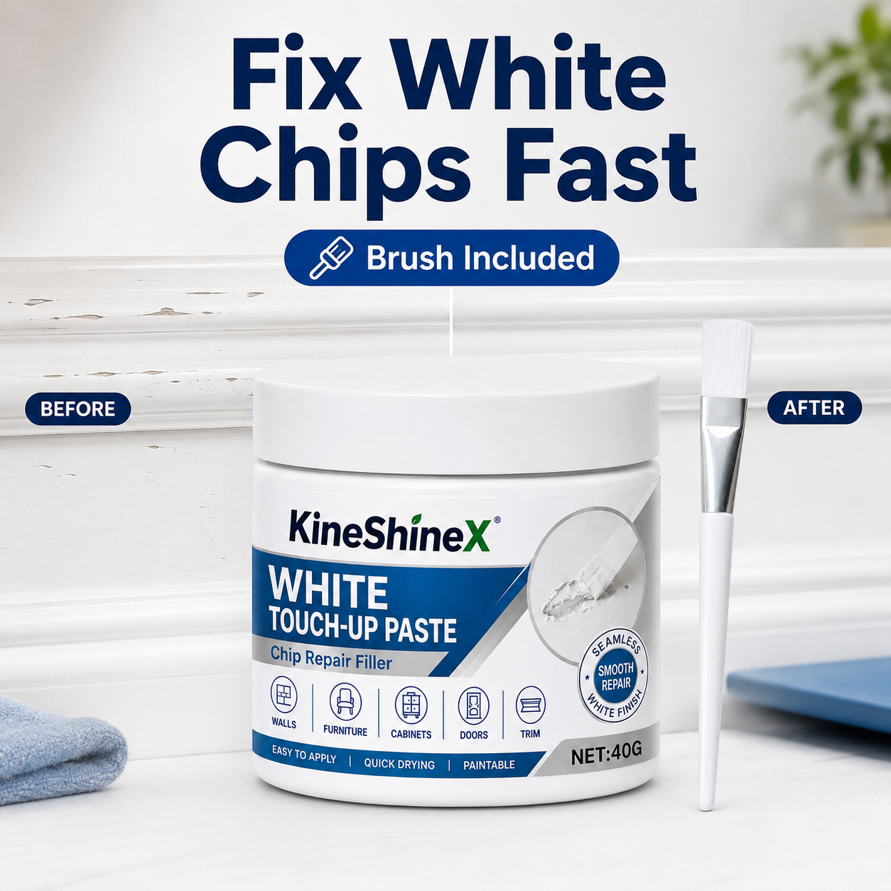 White Furniture Touch-Up Paste with Brush