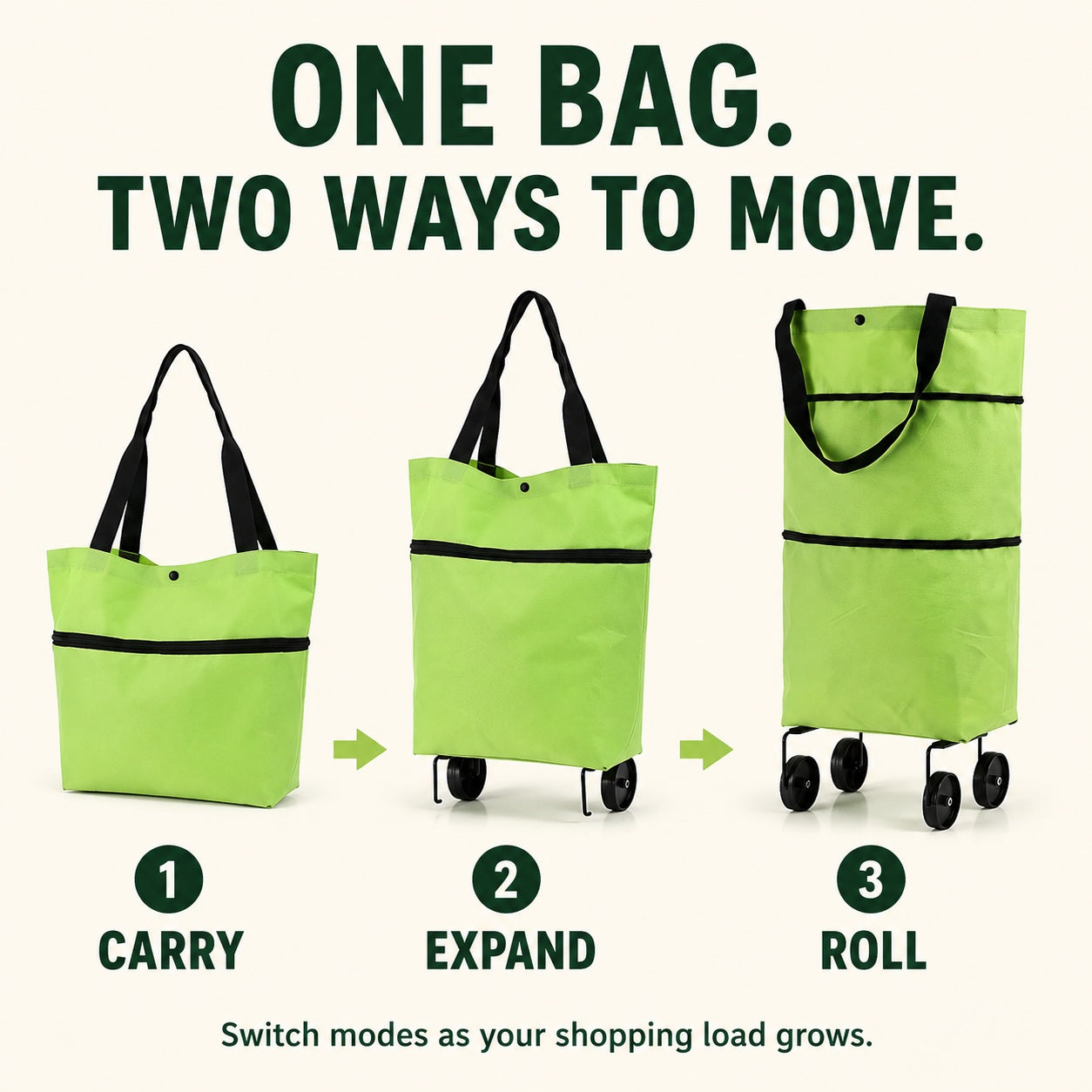 Foldable 2-in-1 Rolling Tote Bag