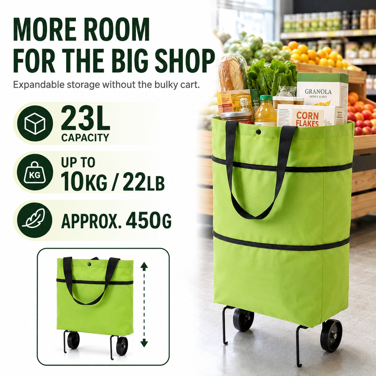 Foldable 2-in-1 Rolling Tote Bag