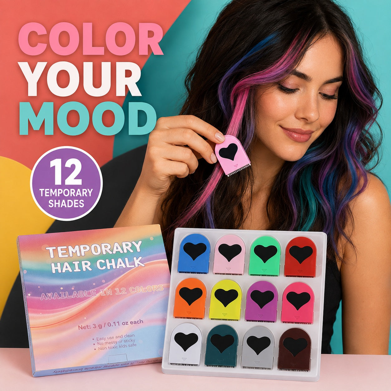 12-Color Temporary Hair Chalk Applicator Set