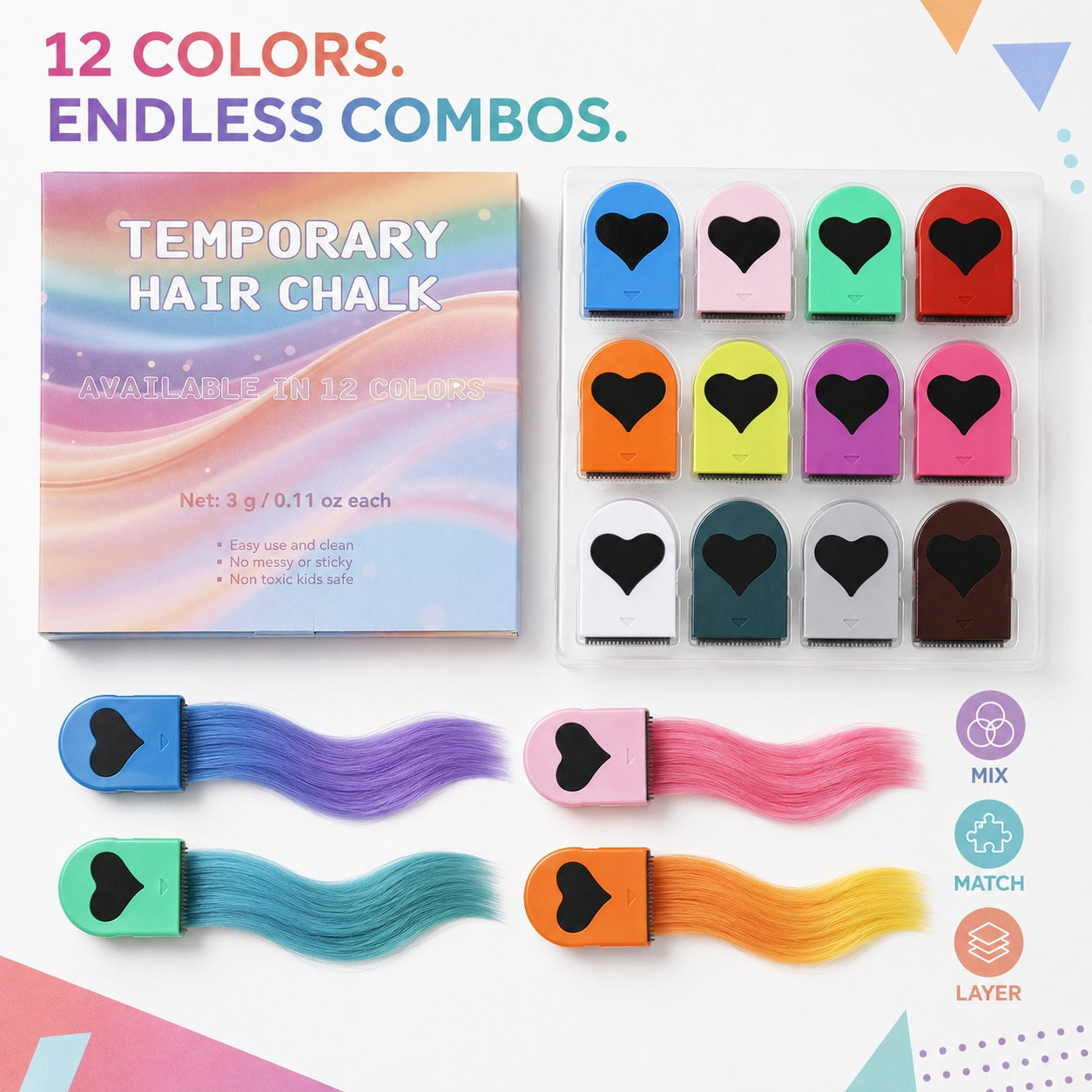 12-Color Temporary Hair Chalk Applicator Set