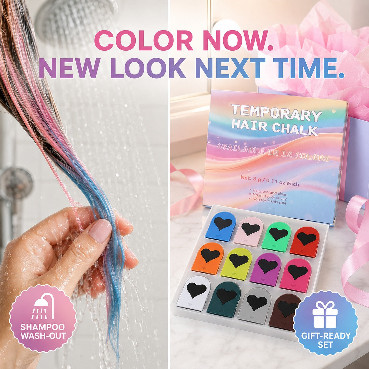 12-Color Temporary Hair Chalk Applicator Set