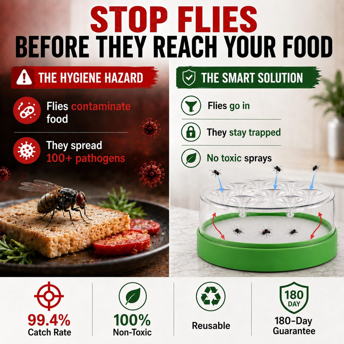 🌿🪰Chemical-Free Reusable Non-Electric Fly Trap for Kitchen & Patio