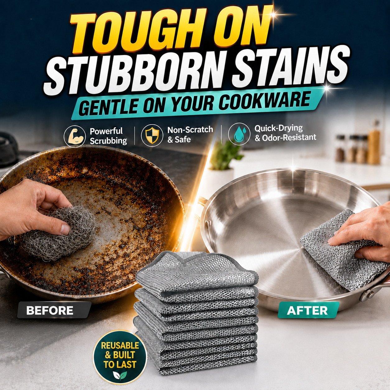⏳LAST DAY BUY 2 GET 1 FREE!💕Vivia™ Silver Mesh Dishcloths – Tough on Stubborn Stains, Gentle on Cookware✨