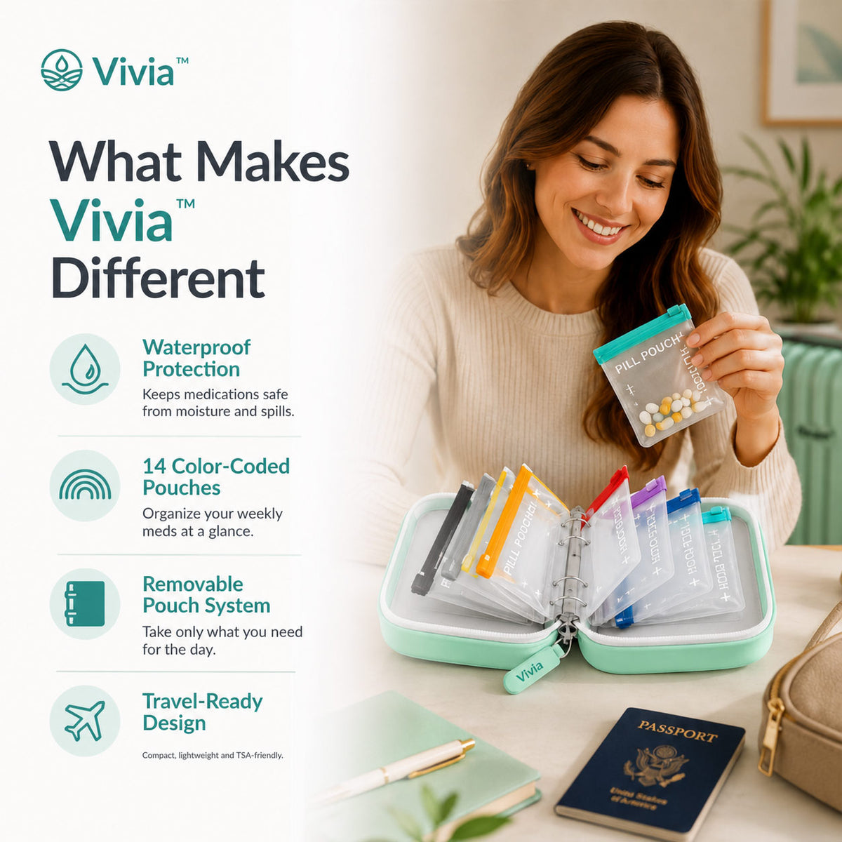 Travel Pill Organizer with Pouches