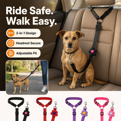 Easy Ride Upgrade 🐾✨ 2-in-1 Headrest Dog Car Seat Belt Leash