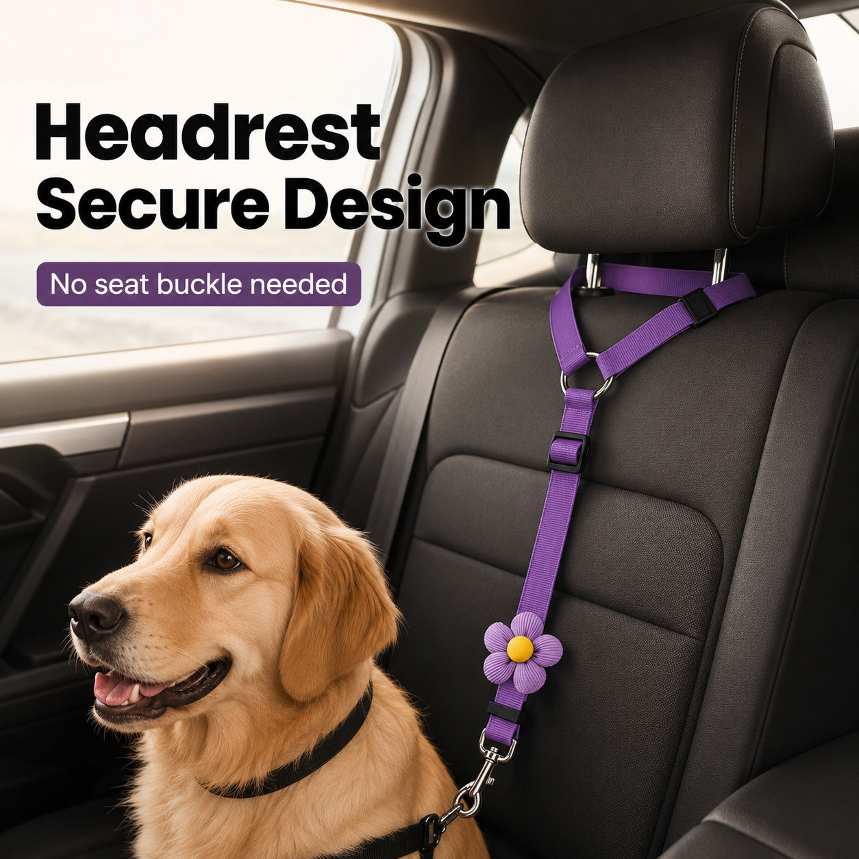 Easy Ride Upgrade 🐾✨ 2-in-1 Headrest Dog Car Seat Belt Leash
