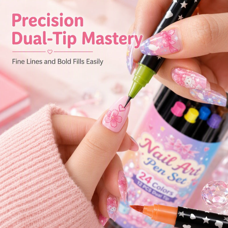 Two Tips, Endless Looks: 24-Color Nail Drawing Set 🌈💅