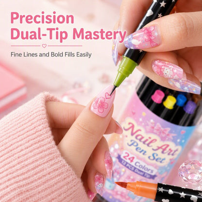 Two Tips, Endless Looks: 24-Color Nail Drawing Set 🌈💅