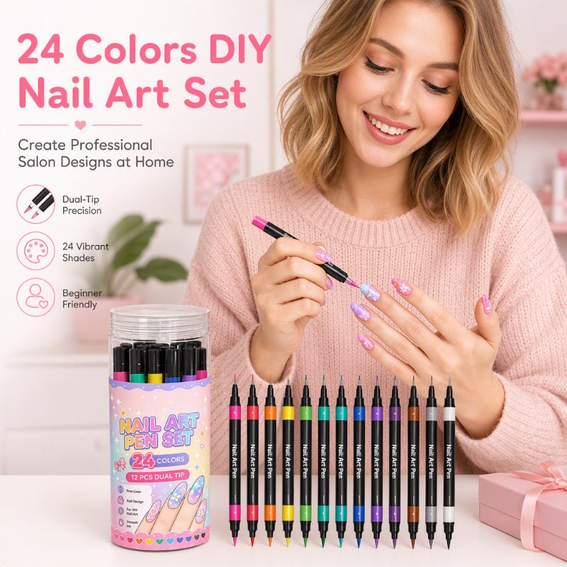 Two Tips, Endless Looks: 24-Color Nail Drawing Set 🌈💅