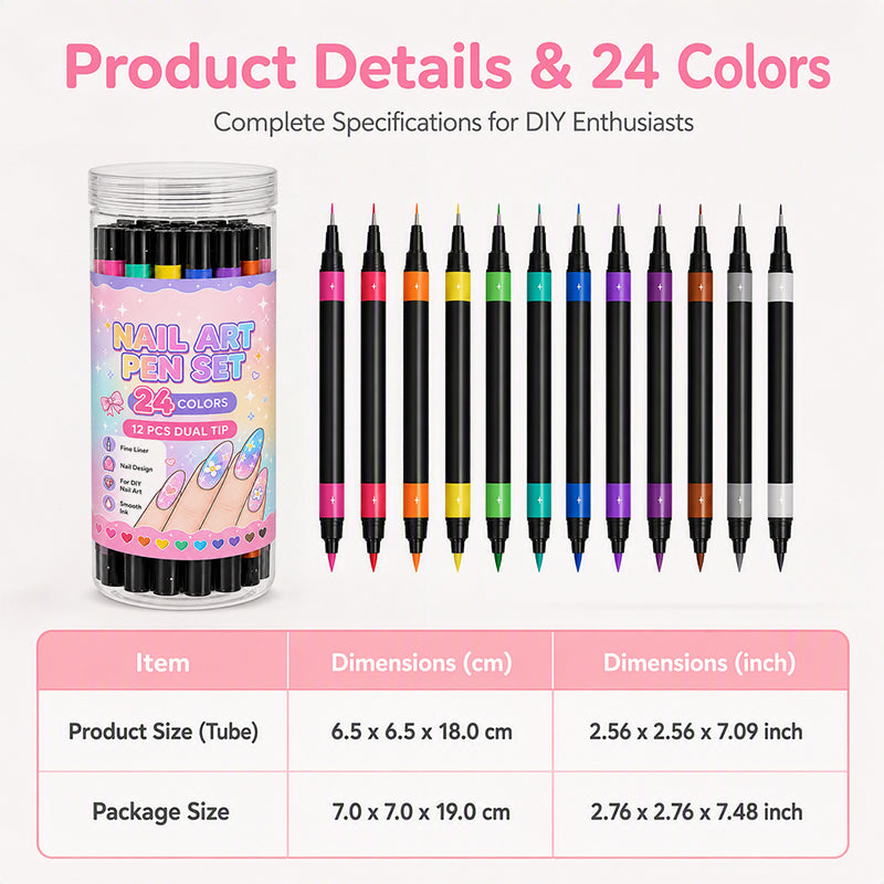 Two Tips, Endless Looks: 24-Color Nail Drawing Set 🌈💅