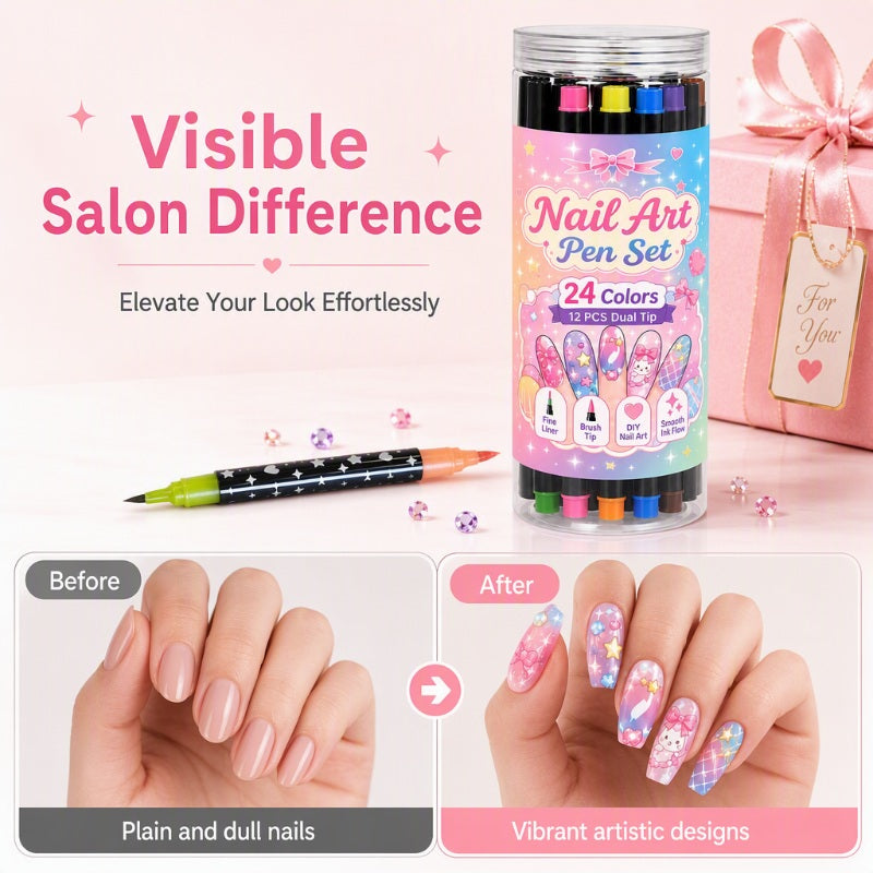 Two Tips, Endless Looks: 24-Color Nail Drawing Set 🌈💅