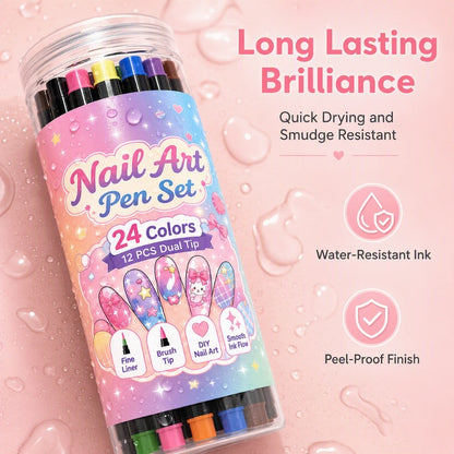Two Tips, Endless Looks: 24-Color Nail Drawing Set 🌈💅