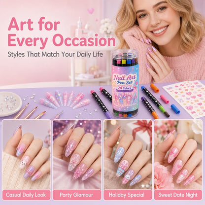 Two Tips, Endless Looks: 24-Color Nail Drawing Set 🌈💅
