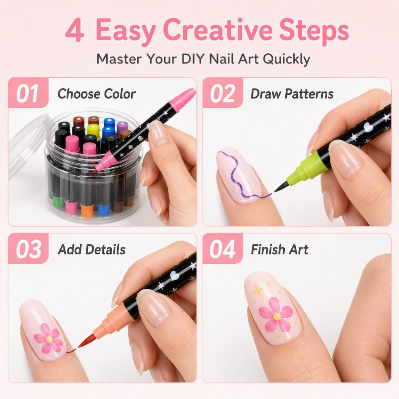 Two Tips, Endless Looks: 24-Color Nail Drawing Set 🌈💅