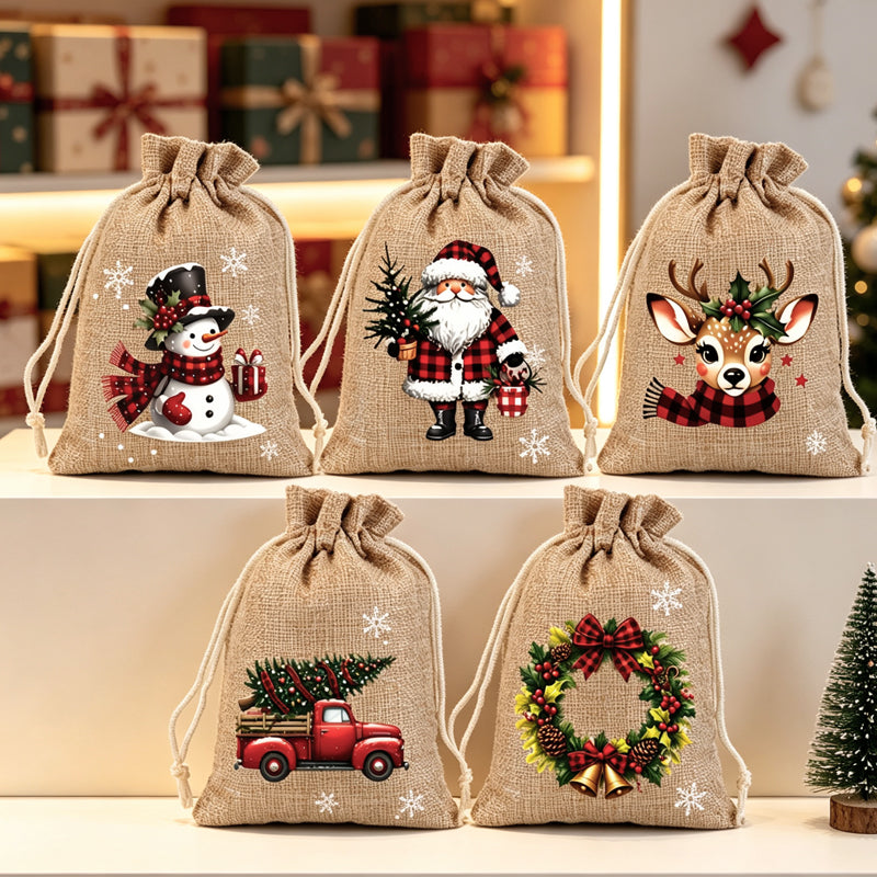 Christmas Drawstring Gift Bags – Reusable Holiday Treat & Gift Pouches