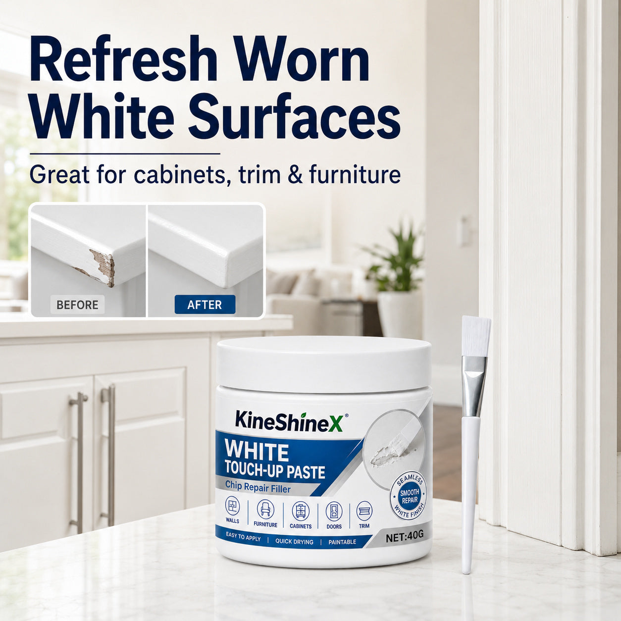 White Furniture Touch-Up Paste with Brush