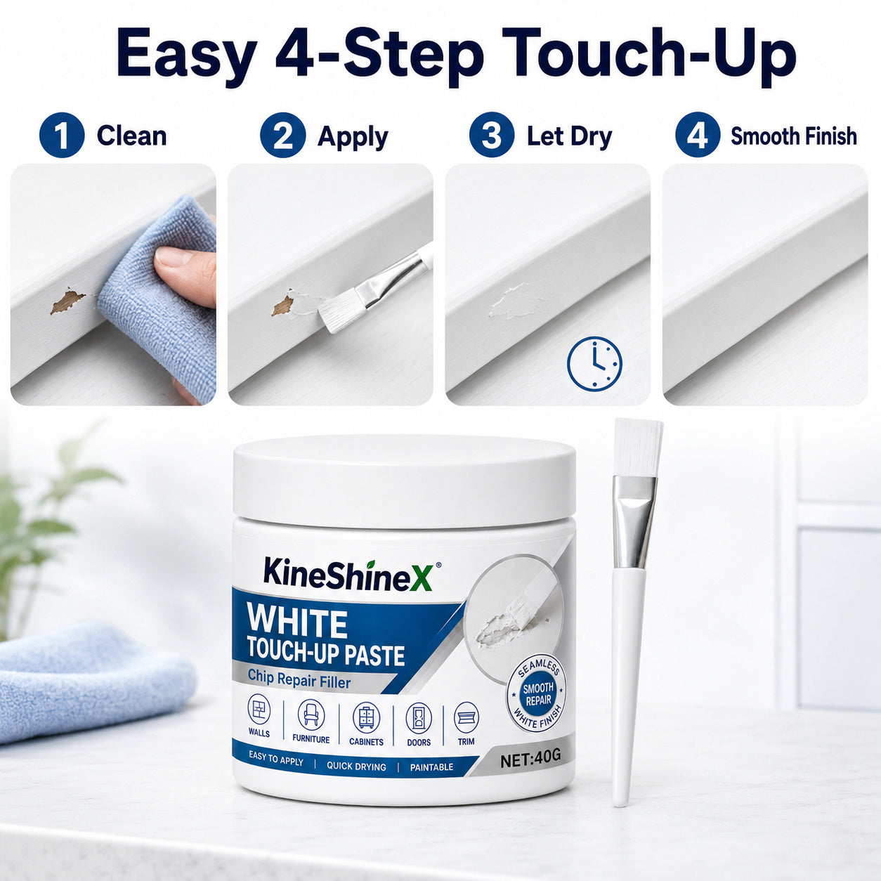 White Furniture Touch-Up Paste with Brush